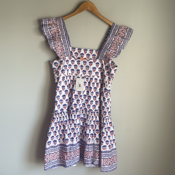 NEW OLIPHANT Smocked Square Neck Mini In Periwinkle In Blue Medium - Picture 3 of 13